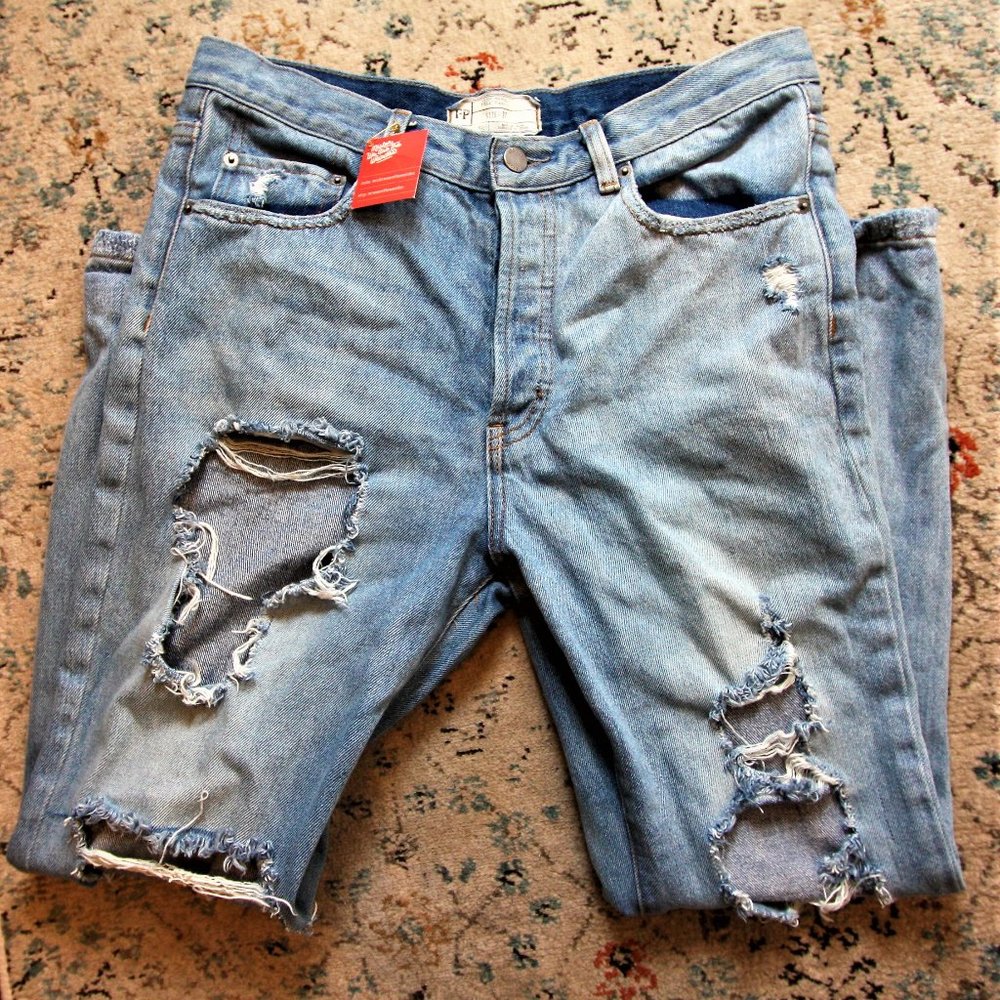 Free People High Waisted and Heavily Distressed Jeans